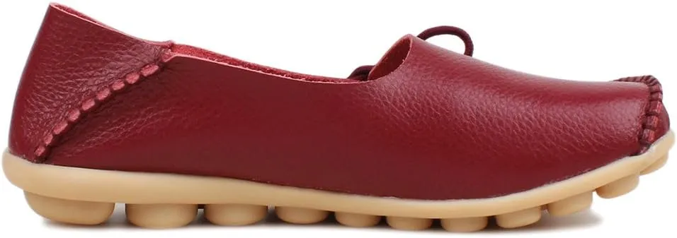 Women's Soft Cowhide Leather Loafer Flat Shoes Slip-Ons