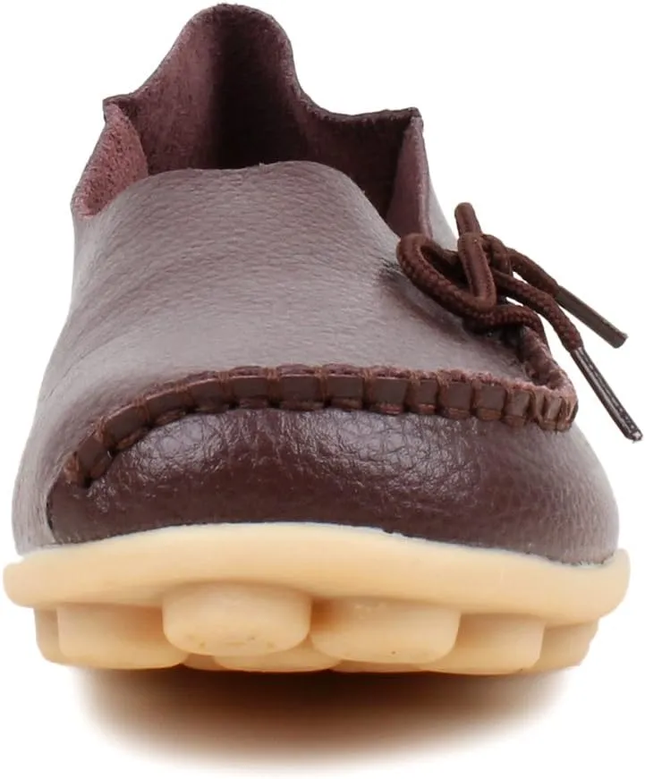 Women's Soft Cowhide Leather Loafer Flat Shoes Slip-Ons