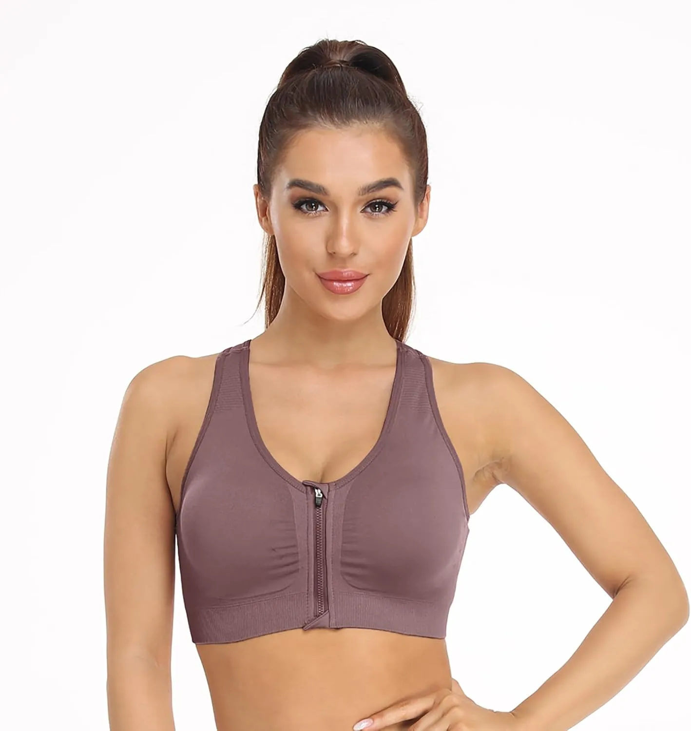 Women's Zip Front Sports Bra Wireless Post-Surgery Bra Active Yoga Sports Bras