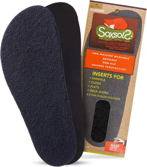 Wool Flat Shoe Insert for Sandals & Sockless Shoes, Comfortable Shoe Insoles with Sweat-Absorbent Natural Fiber & Non-Slip Silicone Grip, Wide-Cut Foot Soles for Men & Women, Black, Size 38 - SoxsolS