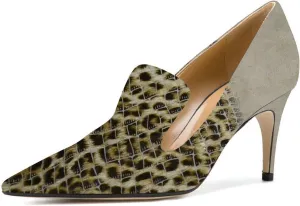 YDN Women's Mid Heels Slip on Loafer Stilettos Pumps Pointy Toe Slide Suede Prom Shoes Size 4-15