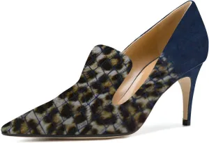YDN Women's Mid Heels Slip on Loafer Stilettos Pumps Pointy Toe Slide Suede Prom Shoes Size 4-15