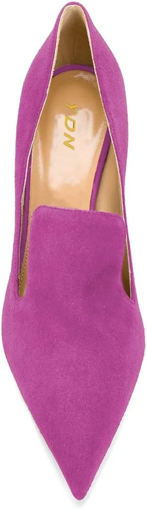 YDN Women's Mid Heels Slip on Loafer Stilettos Pumps Pointy Toe Slide Suede Prom Shoes Size 4-15