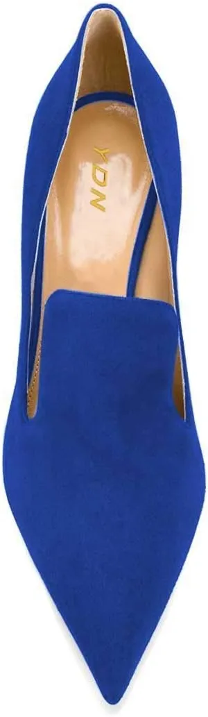 YDN Women's Mid Heels Slip on Loafer Stilettos Pumps Pointy Toe Slide Suede Prom Shoes Size 4-15