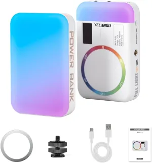 YELANGU MAG5 RGB Video Light Double-Sided Photography Light 2500K-9000K Dimmable Magnetic Wireless Phone Charging with Cold Shoe,4000mAh Battery as Power Bank for Mobile Phone Shooting and Selfies