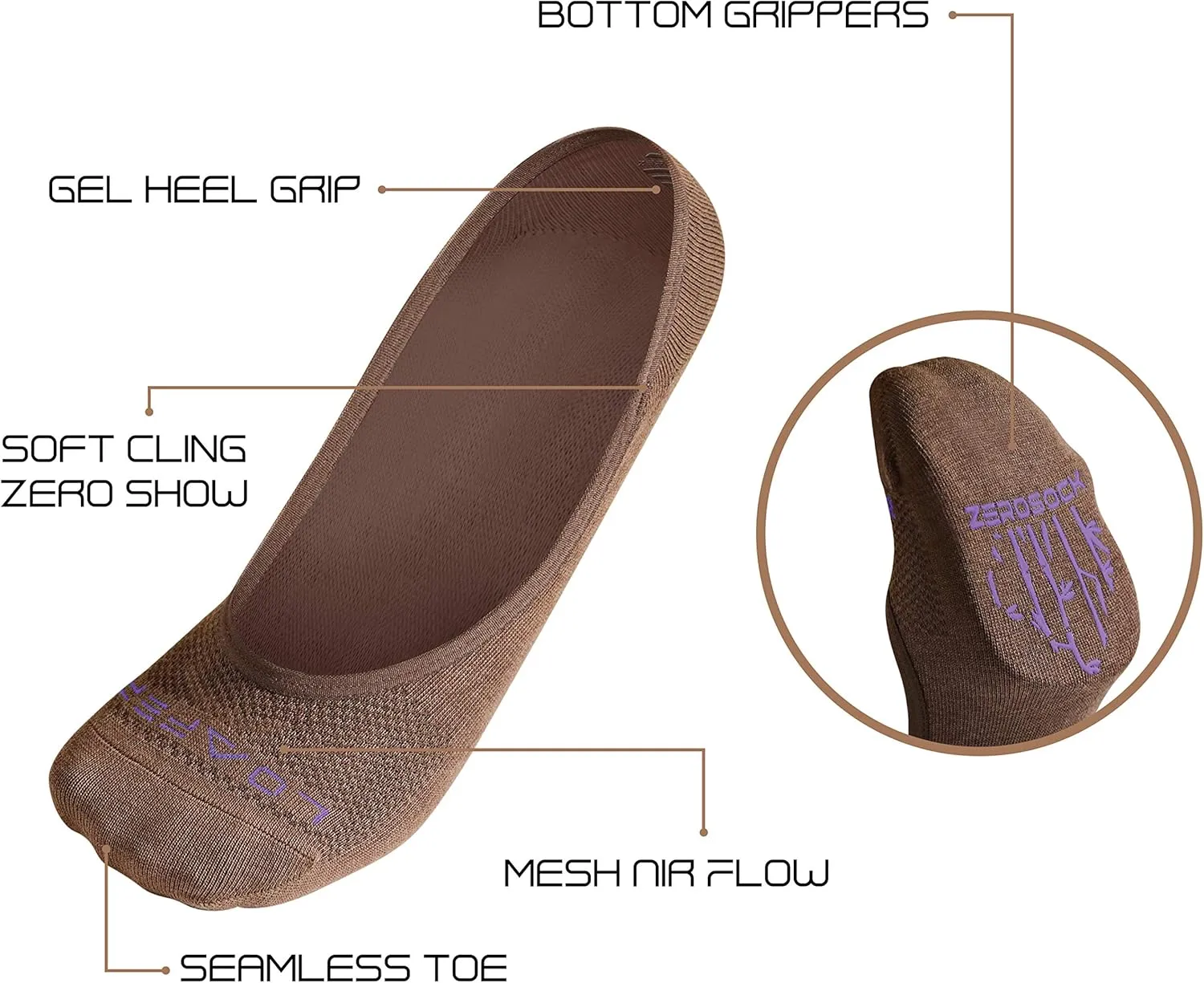 ZeroSock Bamboo Viscose Ultra-Low No Show Socks (4 Pairs Per Box)