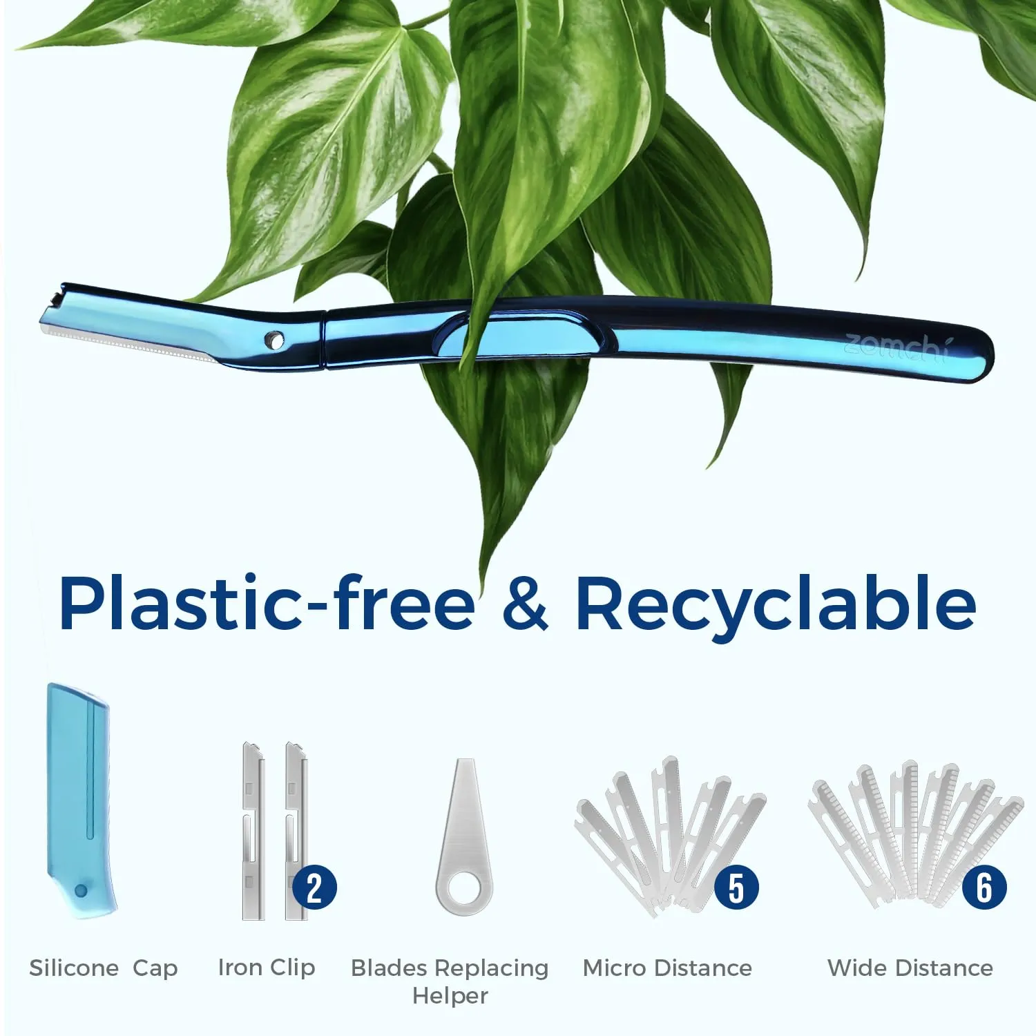 ZOMCHI Eyebrow Razor, Face Razors for Women&Men, Eyebrow Trimmer with Protective Silicone Cap, Dermaplane Razor-Easy&Safe Hair Removal(Blue,11 Blades)